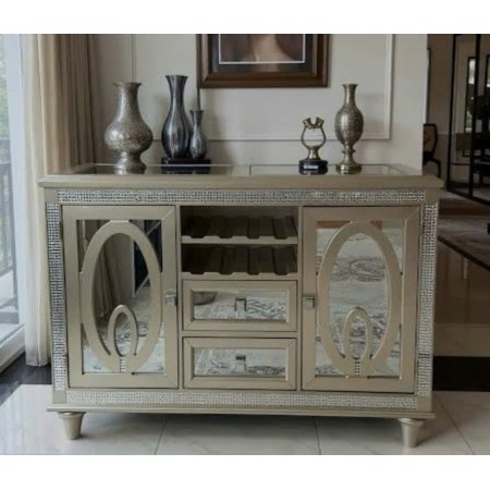 Benjara : Kệ Rượu, Tủ Bếp 2 Cánh Cửa, Mặt Gương